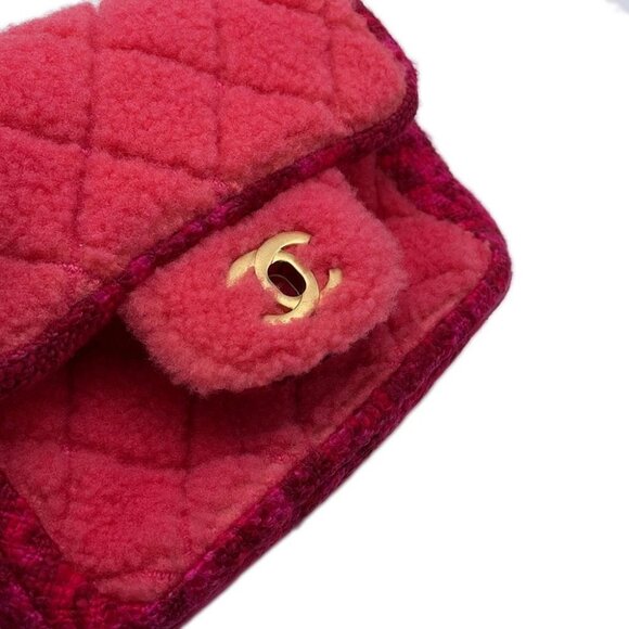 CHANEL Mini Matelasse ChainShoulder Size Mini Tweed/Boa Red/Pink - Picture 7 of 14